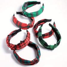 Christmas Knotted Plaid Headbands - Set of 6