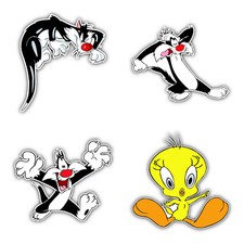 Sylvester Cat Cartoon Set Of 4 Vinyl Sticker Decal - 5'' longer side ID:3