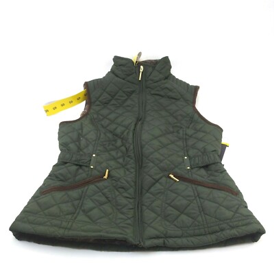 Weatherproof Faux Fur Quilted Vest Green/Brown Women's Size Small New With Tags 