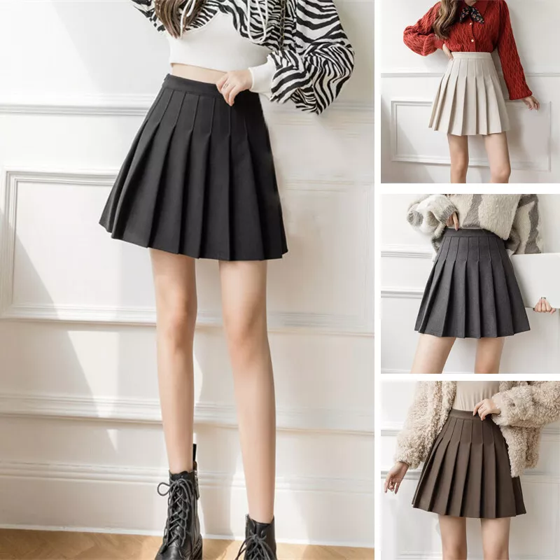 Femme Faux Laine Jupe Pliss e Mini Patineuse Taille Haute avec