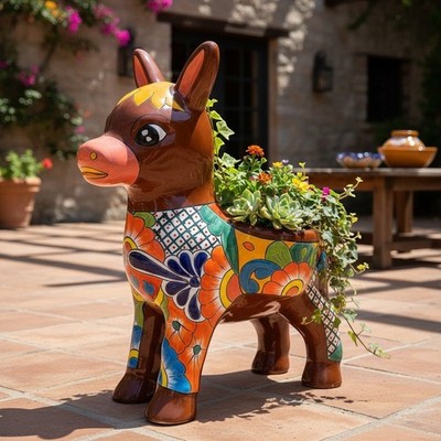 Large Talavera Donkey Planter | Hand-Painted Ceramic Burro