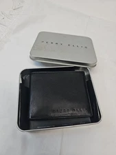 Perry Ellis Portfolio Men's Genuine Leather Wallet Black Photo Insert Used 