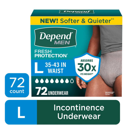 Depend Men Incontinence Underwear Large 72 Count Disposable Adult Diapers Comfor