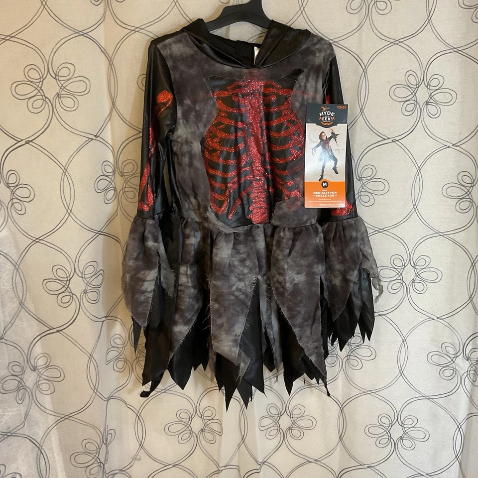 Niñas Hyde & Eek Rojo Brillo ESQUELETO Vestido Halloween Disfraz Talla Grande 10-12 Foto 3 de 4