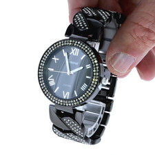 39.4mm Black Finish Women's Quartz Watch Rhinestone Blin Hip Hop Geneva