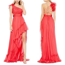 Mac Duggal 67989 Cherry Ruffled One Shoulder Asymmetrical Gown Size 12 $398