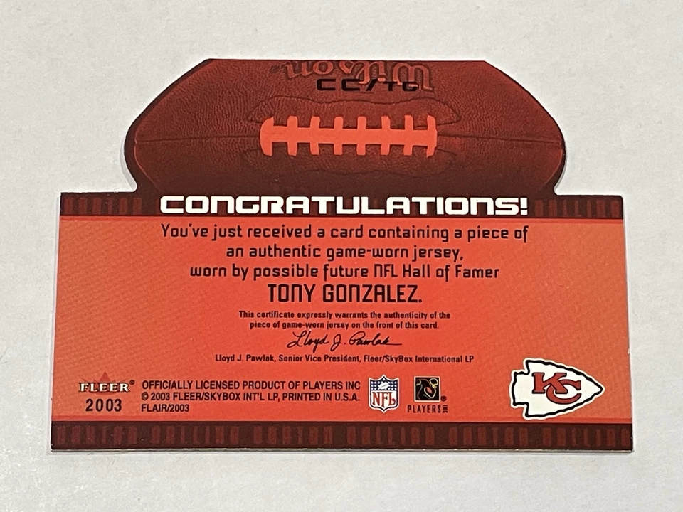 2003 Flair Football Canton Calling Relic - Tony Gonzalez - Chiefs - Imagem 2 de 2