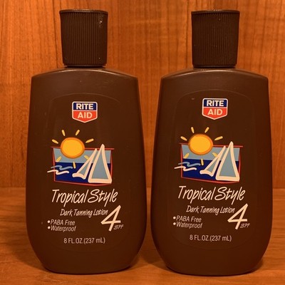 2 Vintage Discontinued Rite Aid Tropical Dark Tanning Lotion 4 SPF Base Tan