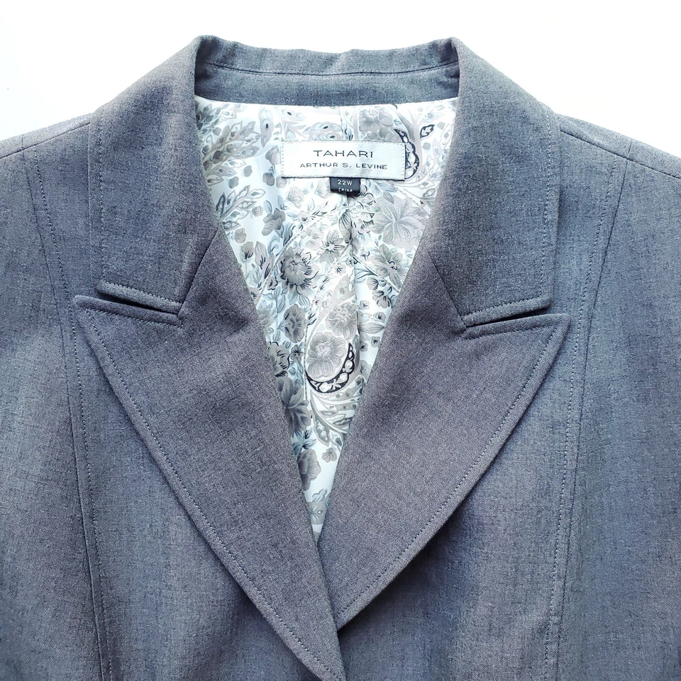 Blazer Tahari Arthur S Levine Gris Mujer 22W Traje Chaqueta Carrera Forro Floral Foto 2 de 4