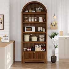 71 Inch Tall Arched 6-Tier Bookcase with Drawer and Display Shelves Walnut Gold