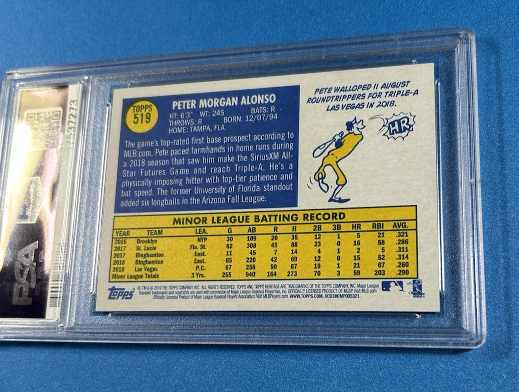 2019 Topps Heritage baseball #519   Pete Alonso   PSA 10  Gem Mint view 7