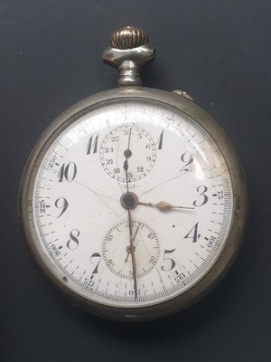 Antike Chronograph Monopusher Taschenuhr Swiss Rare Ruota A Colonne