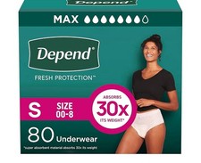 Depend fresh protection for women. Size small. Color blush, 80 pack.