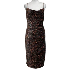 Sage Collective Black Multi Paisley Print Velvet Cowl Neck Sleeveless Dress sz 6