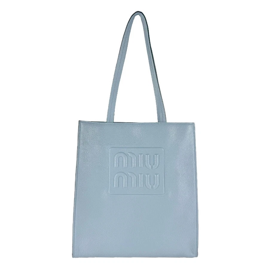 Miu Miu — Auth MIUMIU MADRAS Tote Shoulder Bag 2-Way Bag Blue Leather - z9569