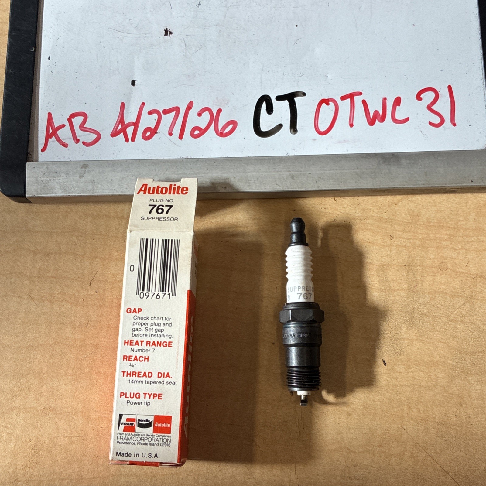 Autolite 767 Suppressor Spark Plug - Heat Range 7 - Power Tip - New Old Stock