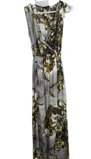 Cals Women’s Gray & Olive long maxi dress with tie waist With Long Slits S