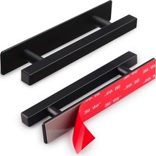 2 Pack Self Adhesive Matte Black Cabinet Handles, No Drill Drawer Pulls