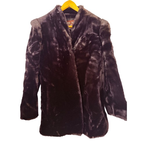 Avec Tu Vintage 70s Era Faux Fur Coat Dark Plum Purple - Afbeelding 1 van 9
