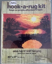 Vintage Malina Hook-A-Rug Kit Area Rug Wall Hanging Sunset Over Bridge 20" x 27"