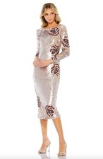 Mac Duggal 93624 Sequined Floral Long Sleeve Midi Dress Size 16 Winter Rose