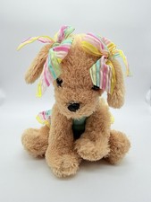 Bearington Stuffed Puppy Dog With Peace Outfit Hair Clips Stuffed Plush 11"