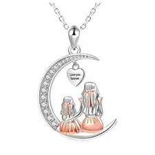 Mother Daughter Necklace Crescent Moon Pendant Love You Forever Gift Jewelry