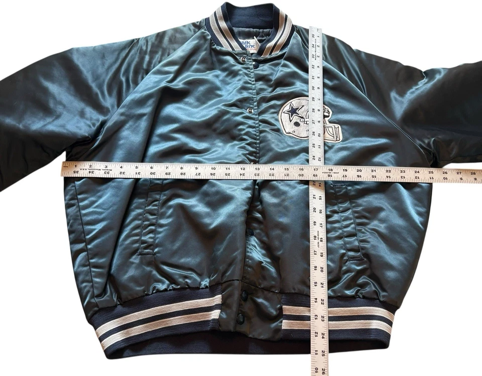 Vintage 1990s Dallas Cowboys NFL Chalk Line Satin Bomber Jacket Men’s XXL - Image 3 of 4