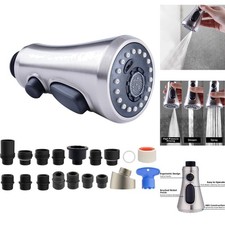 3-Function Pull Down Kitchen Faucet Spray Head Replacement, 15 Adapters, Brushed