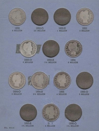 1892-1905 P,O,S Barber Quarter Set "$5.50 Face Silver"