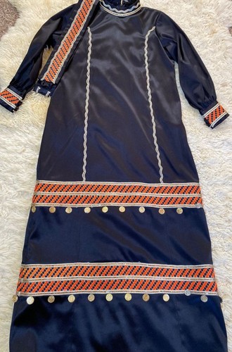Kaftan Black Dress Used Excellent Condition Size L Long 185cm Orange Trims