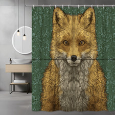 Fox Shower Curtain Green Floral Animal Print