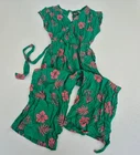 Hell Bunny Jumpsuit 12 Green Pink Womens Sleeveless Floral V-Neck Elastic Waist