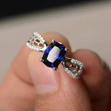 2Ct Cushion Cut Simulated Sapphire Lovely Engagement Ring 14k White Gold Plated