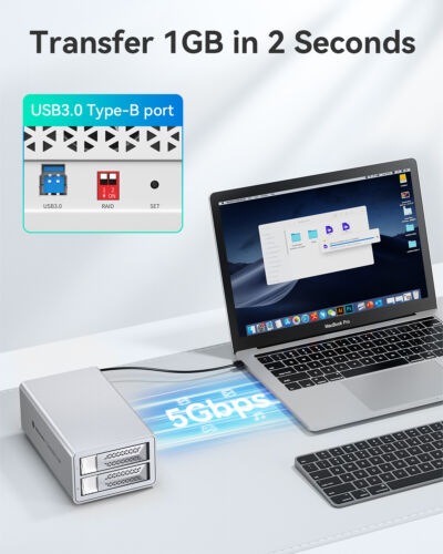 2 Bay RAID Festplatte Gehäuse USB 3.0 SATA Aluminium For 2.5" 3.5" SATA HDD/SSD - Bild 7 von 14