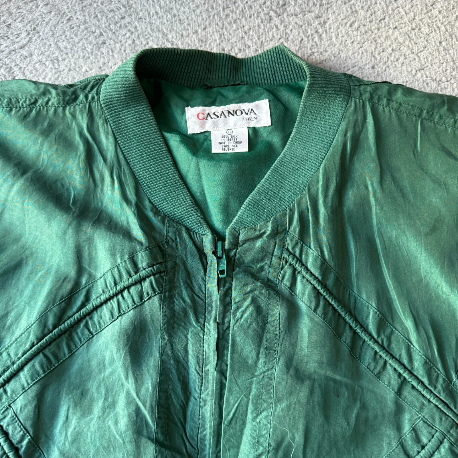 Vintage Cassanova Jacket Mens Extra Large Green Full Zip Silk Classic Italy