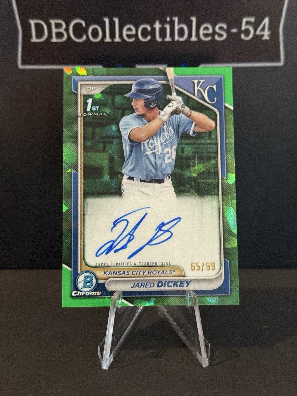 2024 Bowman Sapphire Jared Dickey 1st Green Auto 65/99 Kansas City Royals