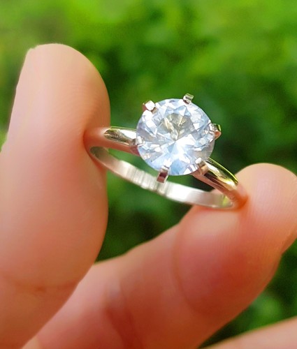 0.50ct Natural VS White Topaz Solitaire Ring Solid 14K Yellow Gold Healing Dress - Picture 2 of 9