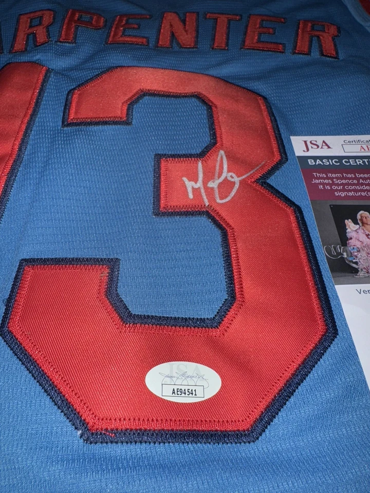Camiseta deportiva autografiada de Matt Carpenter de los Cardenales de San Luis certificado de autenticidad de la JSA Foto 4 de 4