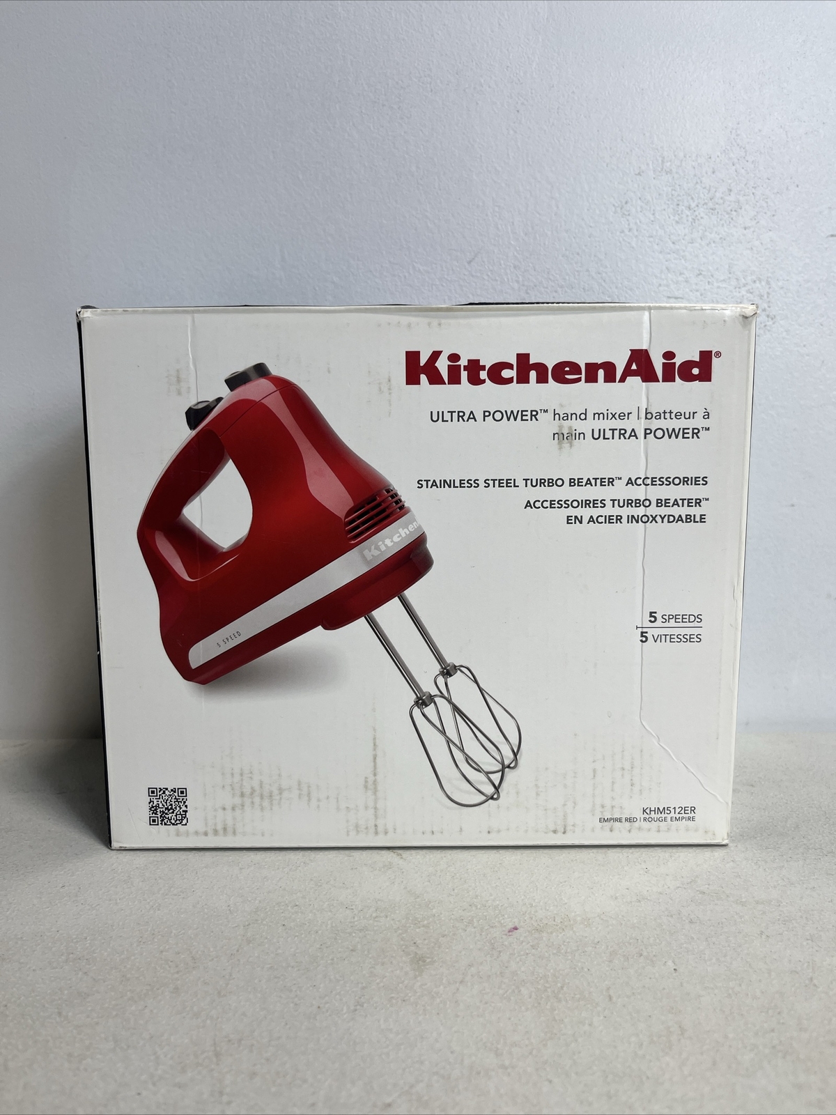 KitchenAid Hand Mixer KHM512ER Ultra Power 5 Speed Empire Red Open Box