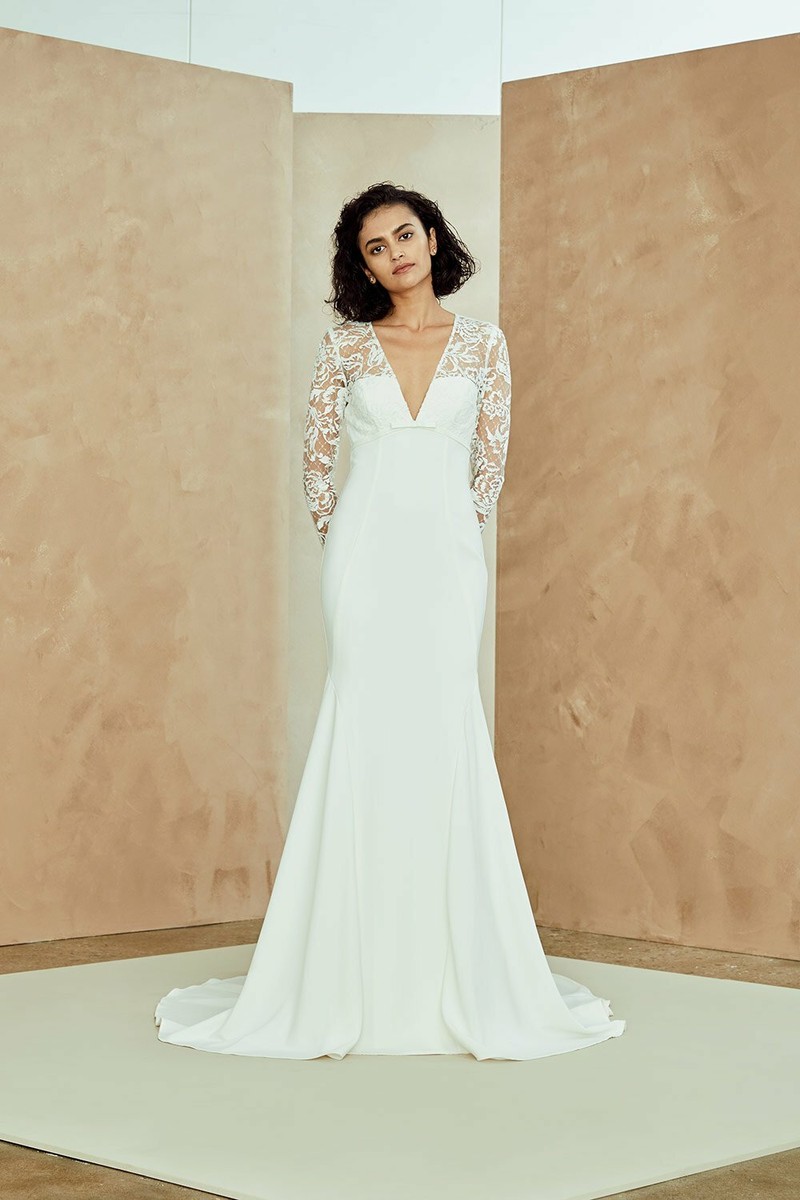 NEW NOUVELLE AMSALE Julianna Lace Crepe Trumpet WEDDING GOWN