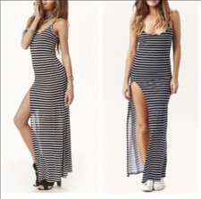 Blue Life Slit Striped Maxi Dress