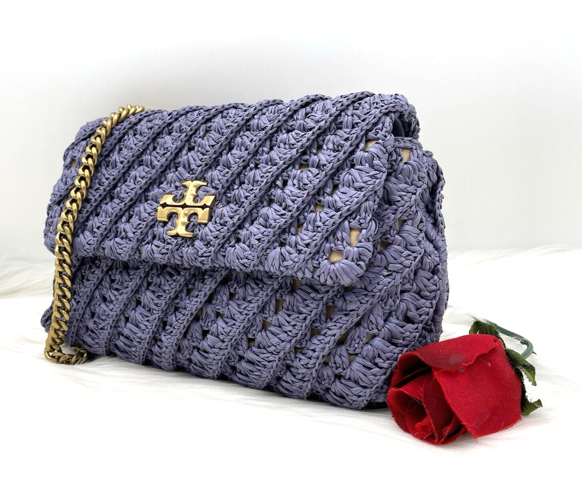 AUTH NWT $598 Tory Burch Small Kira Straw Crochet
