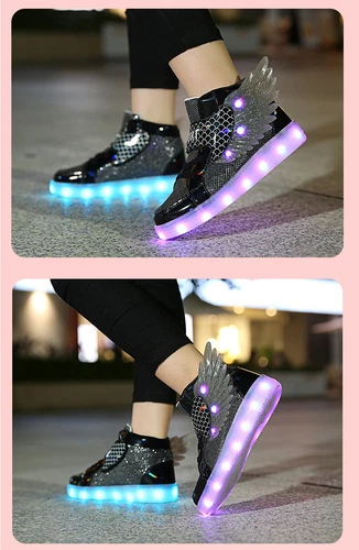 LED Leuchtende USB Sneaker Turnschuhe Kinder Mädchen Flügel Blinkschuhe Gr.27-37 - Bild 12 von 28