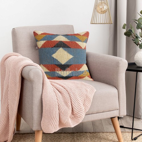 Handwoven Wool Jute Cushion Coevr 18x18 inch Combo 2 Pcs Kilim Pillow Sham Boho - Picture 6 of 58
