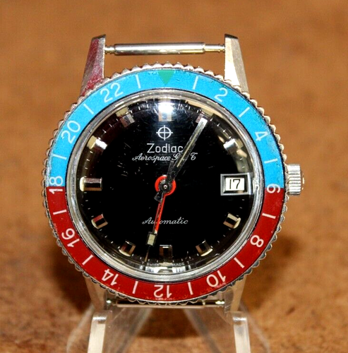 Vintage Zodiac Aerospace GMT SS Men's Pepsi Bezel Automatic Watch [033WEI]