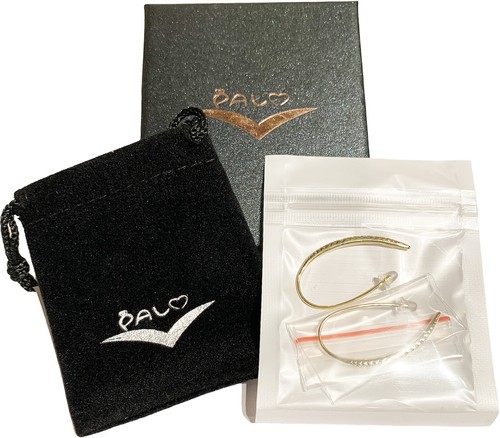Open Hoop (Earrings) rhinestone, gold plated, elegant oval half hoop w/ gift box - Picture 2 of 3