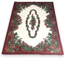 Holiday Tablecloth 71 X 52 Inches Rectangular Red Green Pine Cones Christmas