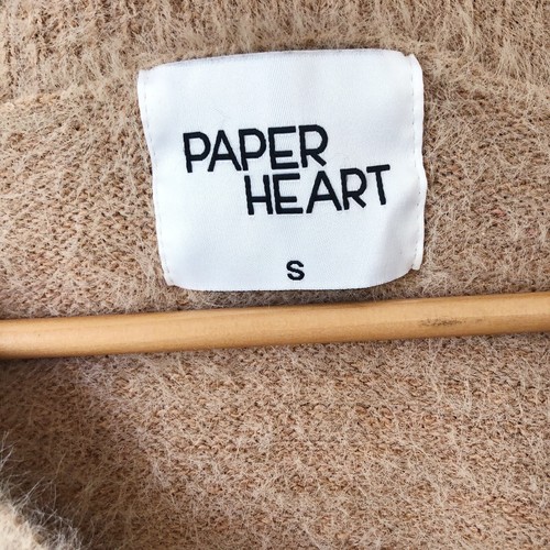Paper Heart Fluffy Knit Jumper Size S Brown Cropped Pullover Balloon Sleeves - Picture 10 of 11