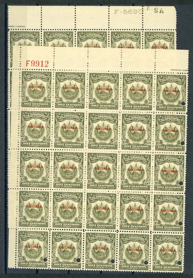 EL SALVADOR Revenue 10c ABNCo MUNICIPAL *F9912* SPECIMEN 2 Blocks{25}MNH ZU70 - Image 2 of 4